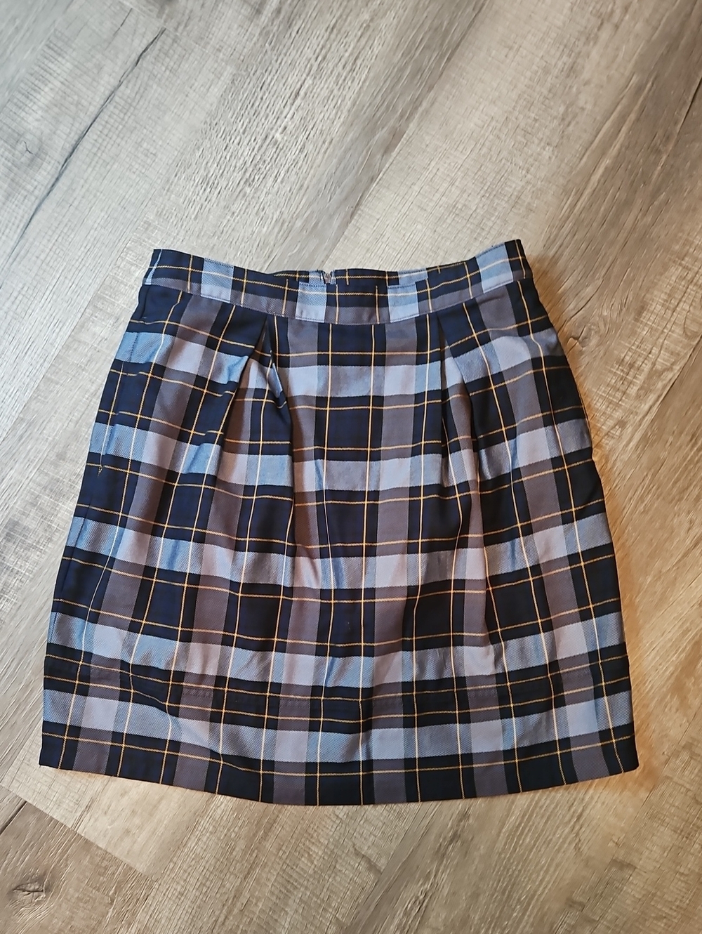 Lands' End Navy and Yellow Plaid Pleated Mini Skirt/Skort